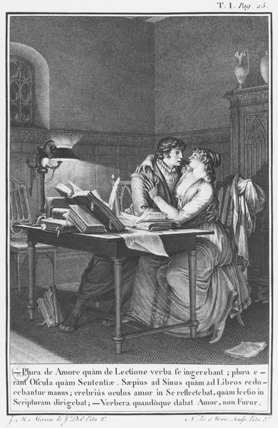 Heloise en Abelard in hun studeerkamer, illustratie uit 