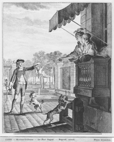 Een weddenschap aangaan, gegraveerd door Camligue (fl.1785) c.1777 door Jean Michel the Younger Moreau