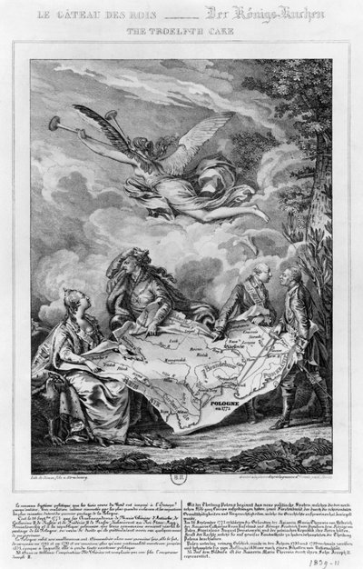 De Troelfth Cake, eerste verdeling van Polen op 26 september 1772, gegraveerd door Noel Le Mire (1724-1800) door Jean Michel the Younger Moreau