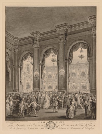 Gemaskerd bal in het stadhuis, 23 januari 1782 door Jean Michel the Younger Moreau