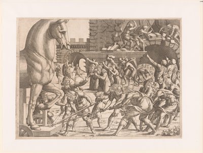 Binnenhalen van het paard van Troje door Jean Mignon (attributed to)