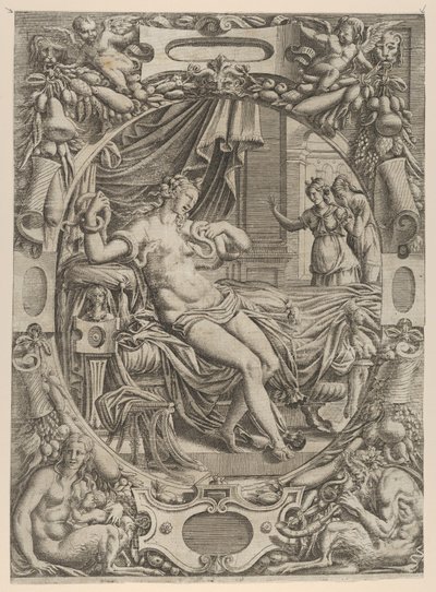 Cleopatra gebeten door een adder, 1535-55 door Jean Mignon