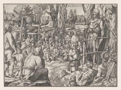 St. Johannes predikend in de woestijn door Jean Mignon