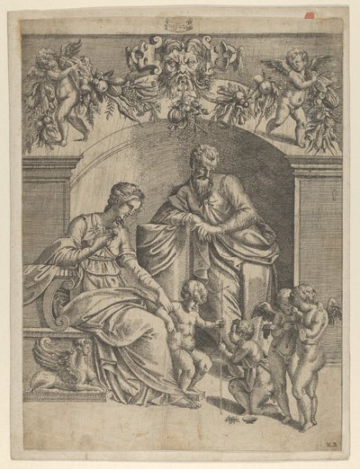 De Maagd met het Kind Jezus aanbeden door St. John door Jean Mignon
