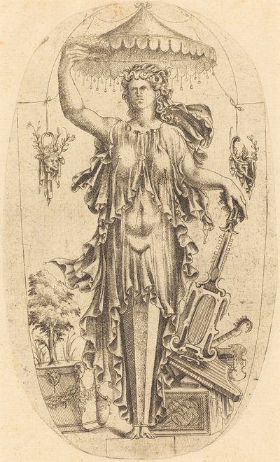 Vrouw met Muziekinstrument door Jean Mignon