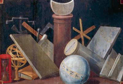 Wetenschappelijke en astronomische instrumenten, ca. 1620, paneelschilderij door Jean Mosnier. Kasteel Beauregard, Loir-et-Cher, Frankrijk. door Jean Monier or Mosnier