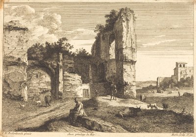Oude Vrouw Zittend door Jean Morin after Cornelis van Poelenburch