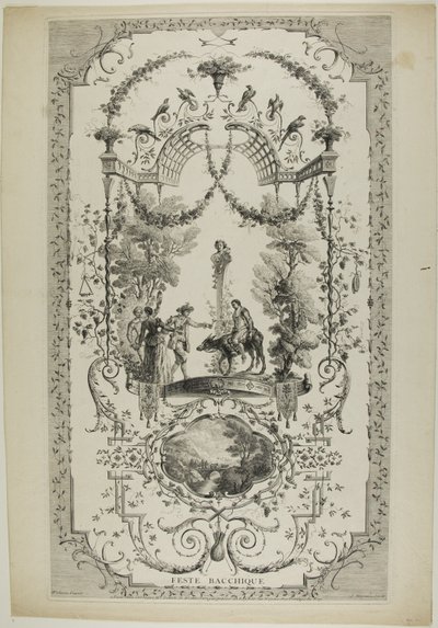 Feste Bacchique, plaat 97 uit "De werken van Antoine Watteau door Jean Moyreau