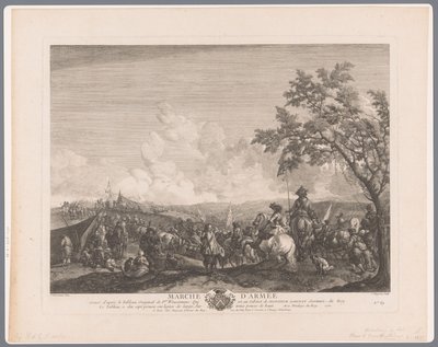 Soldaten en aanvoerders in een legerkamp door Jean Moyreau