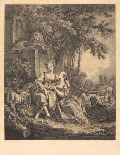 De twee vertrouwelingen door Jean Ouvrier after François Boucher