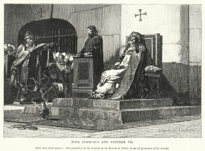 Paus Formosus en Stefanus VII door Jean Paul (after) Laurens