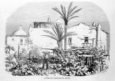 Tuinen rond Bastia. Gravure door Laurens. door Jean Paul Laurens