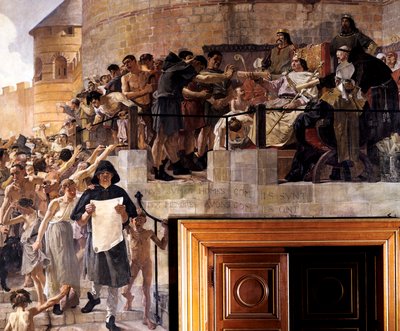 Lodewijk VI van Frankrijk verleent de burgers van Parijs hun eerste charter, 12e eeuw ca. 1858-1921 door Jean Paul Laurens
