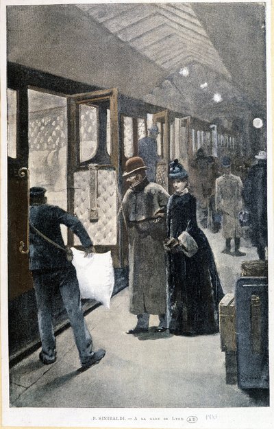 Vertrek voor de nachttrein op het Gare de Lyon - tekening door Sinibaldi door Jean Paul Sinibaldi