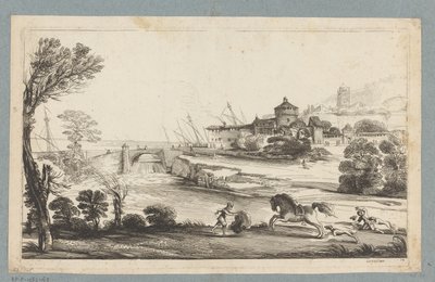 Landschap met gevallen ruiter (Prenten naar tekeningen uit het kabinet Jabach) door Jean Pesne