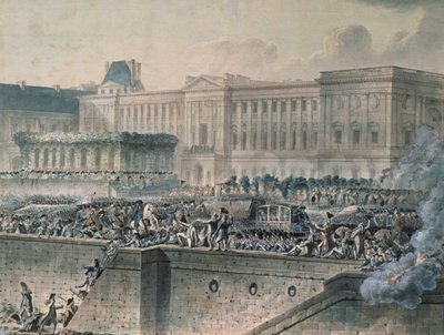 De Aankomst van Lodewijk XVI (1754-93) voor het Louvre, 17 juli 1789 door Jean Pierre Houel