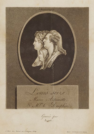 Louis Seize, Marie Antoinette en Mgr. le Dauphin door Jean Pierre Marie Jazet