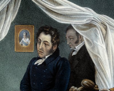 De dood van Napoleon, 5/05/1821 op Sint-Helena (detail) door Jean Pierre Marie Jazet