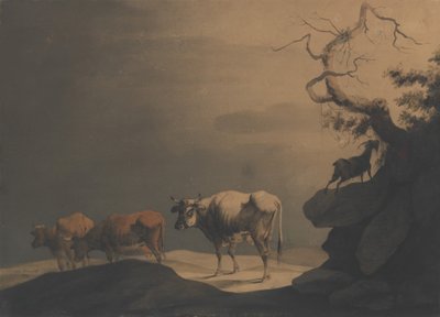 Koeien en een geit in een landschap, 1774 door Jean Pillement.