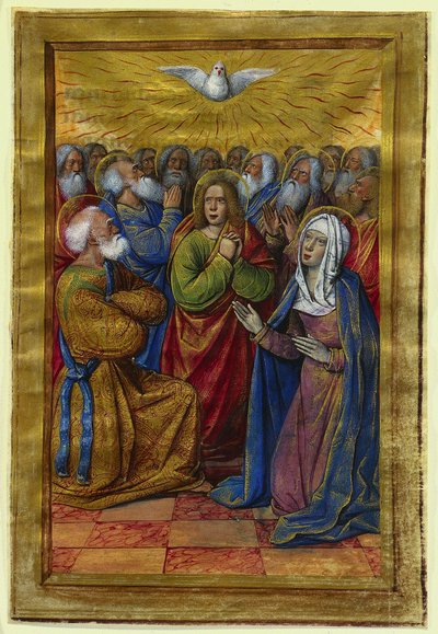Miniatuur uit een Getijdenboek: Pinksteren, ca. 1500 door Jean Poyet