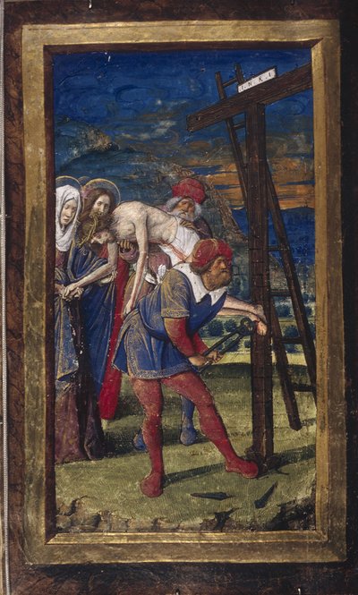 De Kruisafneming uit Lettres bâtardes, ca. 1490-1510 door Jean Poyet