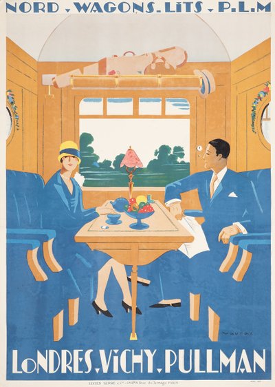 Reclameposter voor de London naar Vichy Pullman-express trein door Jean Raoul Chaurand Naurac