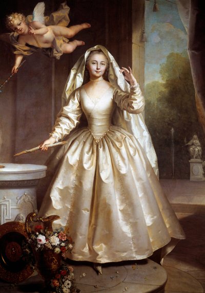 Portret van Marie Francoise Perdrigeon, mevrouw Boucher (1716-1734) als vestalin door Jean Raoux