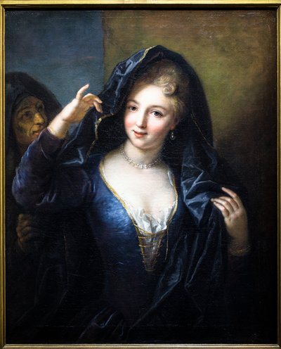 Portret van een vrouw met een parelketting door Jean Raoux