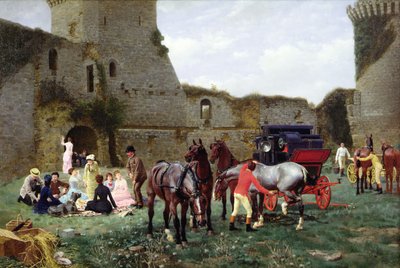 Lunch in de ruïnes van Hunaudaye door Jean Richard Goubie