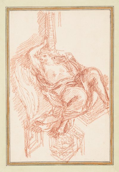 Plafond detail met gevleugelde mannelijke figuur door Jean Robert Ango