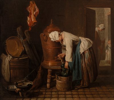 Vrouw die water uit een waterkruik haalt door Jean Baptiste Simeon Chardin