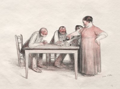 Het glas wijn (kleurenlitho) door Jean Veber