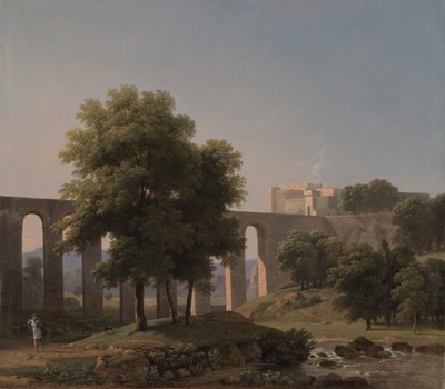 Een aquaduct bij een fort door Jean Victor Bertin