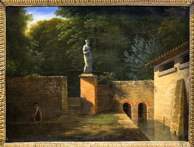 Het standbeeld of interieur van een park (olieverf op doek) door Jean Victor Bertin