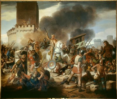 Graaf Eudes verdedigt Parijs tegen de Noormannen in 886 door Jean Victor Schnetz
