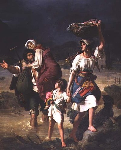 Romeinse boeren vluchten voor de overstroming van de Tiber door Jean Victor Schnetz
