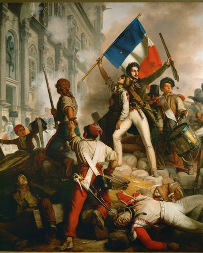 Straatgevecht voor het stadhuis van Parijs ... (olieverf op doek) door Jean Victor Schnetz