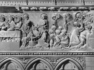 Kathedraal, interieur, koorscherm, Laatste Avondmaal, Jezus Christus wast de voeten van de apostelen, Christus in de Hof van Olijven, ca. 1340-51 door Jean and Jean Le Boutellier Ravy
