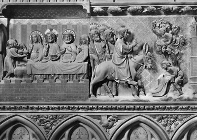 Kathedraal, interieur, koorscherm, Bruiloft te Kana, Intocht van Christus in Jeruzalem, ca. 1340-51 door Jean and Jean Le Boutellier Ravy