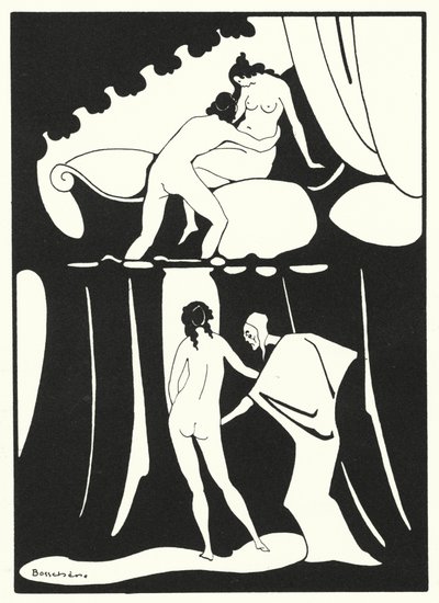 De liefdesboeken van Ovidius: Ze verheugt zich om de kuisheid van het huwelijksbed te ontheiligen door Jean de Bosschere