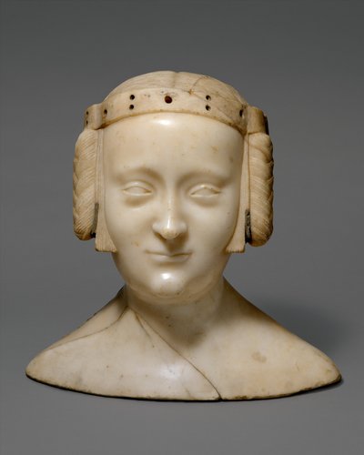 Grafbeeld buste van Marie de France, c.1381 (marmer met loden inleg) door Jean de Liege