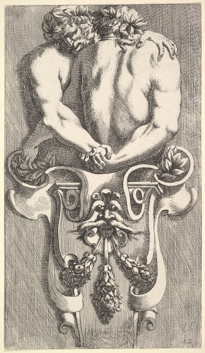 Ontwerp voor een Term met Twee Omhelzende Saters, uit: Curieuses recherches de plusieurs beaus... door Jean le Pautre