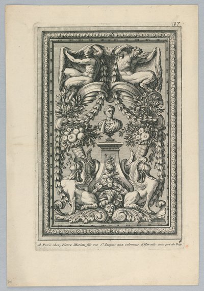 Blad uit de set, "Ornemens de Peaneaux pour... Lambris" door Jean le Pautre