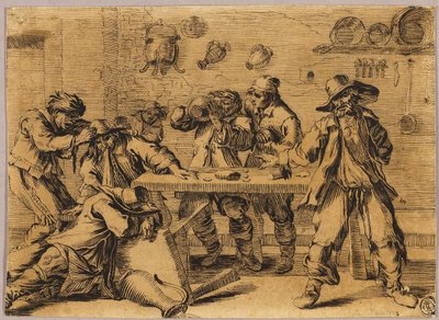 Herbergscène met feestende mannen door Jean le Pautre
