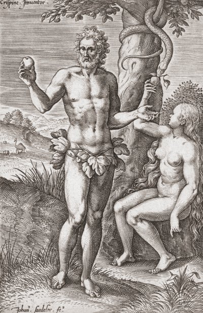 Adam en Eva in de Hof van Eden door Jean or Johann Sadeler