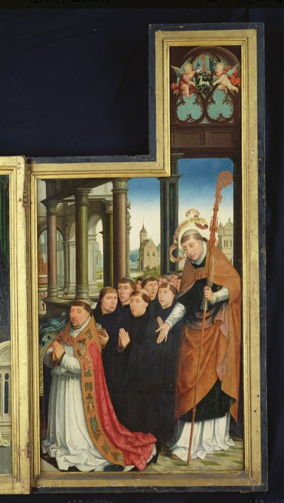 Polyptiek van de Verheerlijking van de Heilige Drie-eenheid, paneel dat monniken afbeeldt, 1509-15 door Jean the Elder Bellegambe
