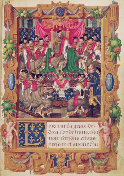 Henri II zit een kapittelvergadering van de Franse ridderorde van Saint-Michel voor door Jean the Elder Cousin