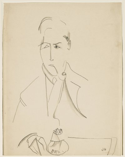 Portret van Modigliani met pijp door Jeanne Hébuterne