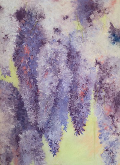 Wisteria bloemen, 2023 (pastel op papier) door Jeanne Maze