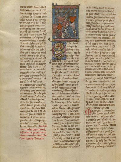 Gauvain en Blioberis ontmoeten een ridder met een rood schild door Jeanne de Montbaston